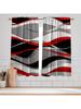 Moderne Abstrakte Wellig Rote Graue Schwarze Vorhänge Polyester Küche Café Fenster Haus Lichtfilternd Set von 2 Hergestellt Mit Stangentasche Dekor