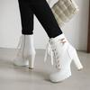 Fashion Brand Designers Autumn Winter New Women Shoes Black Heels Boots Lacing Platform Ankle Boots Chunky Heels Lace-up Botas White