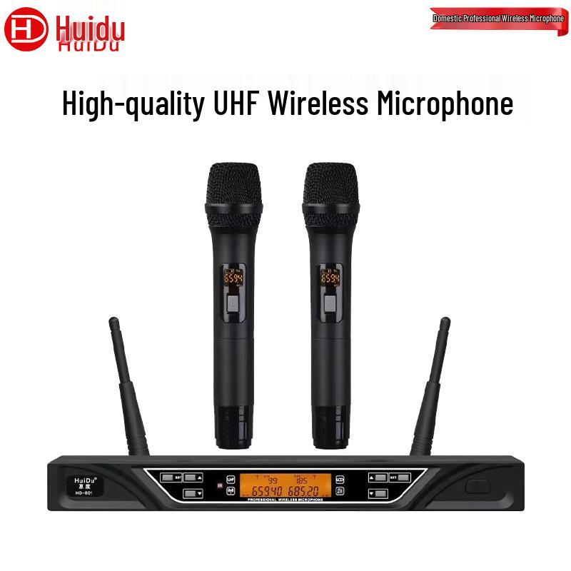 

HuiDu HD-801 Dual Handheld UHF FM Wireless Microphone for Professional Speech