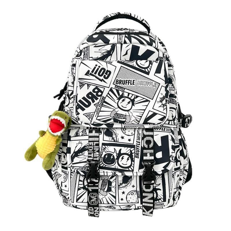 Schoolbag Wholesale New Version of Junior High School Student Schoolbag Graffiti Word Sports Large Capacity Men's and Women's Backpack Storage