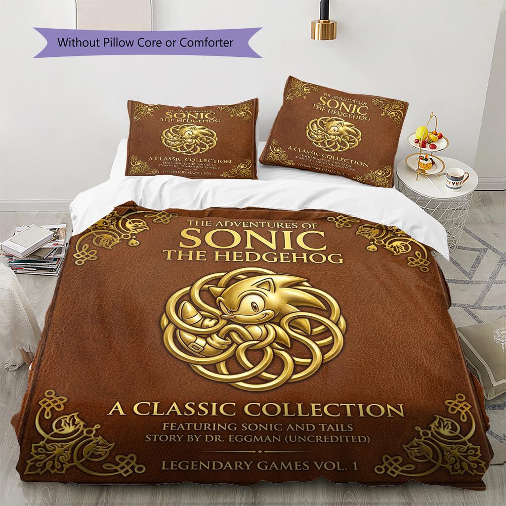 Sonic Hedgehog Pattern Bedding Quilt Set Quilt Cover Pillowcase Home Birthday Gift(1 * Duvet Cover + 2 * Pillowcase, Without Core)