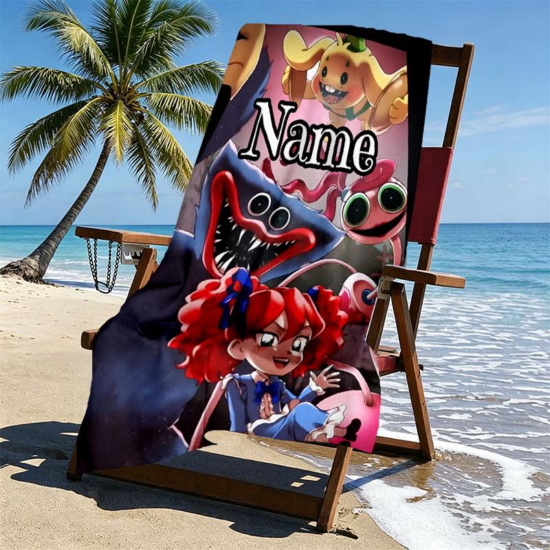Custom Name Personalized Poppy Playtime Print Beach Towel, for Trip Camping Beach Party Home Decor, Birthday Gift for Family & Friends