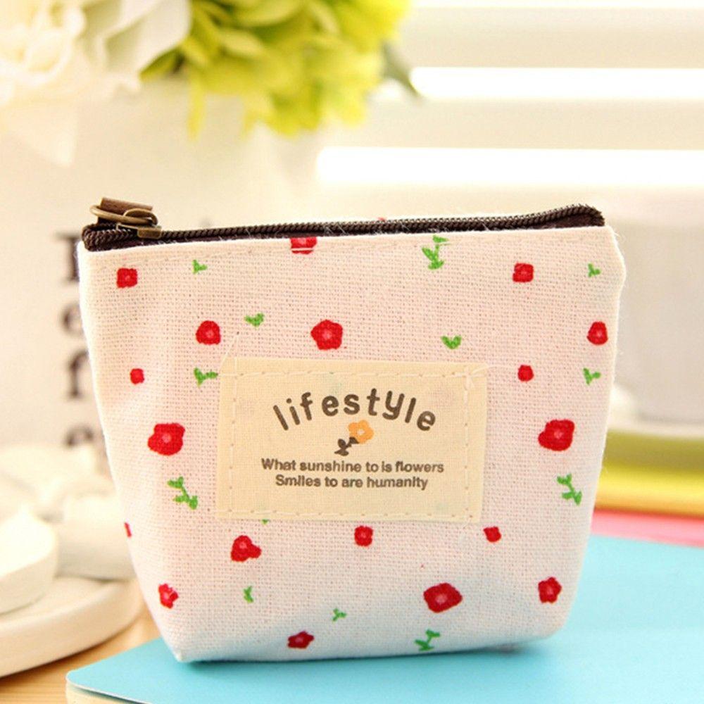 Rural Key Case Credit Card Pouch Flower Makeup Women's Floral Coin Bag Wallet Handbag Zip Purse