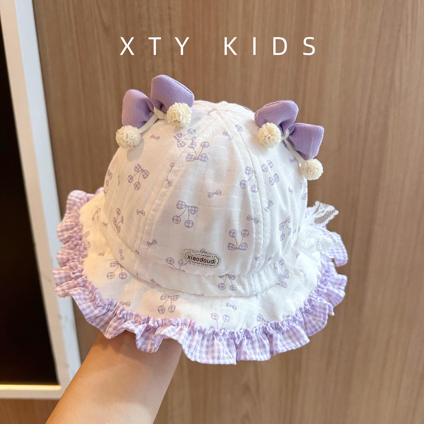 Кружевная летняя панамка для малыша «Цветение вишни» – Защита от солнца для младенцев и малышей Head circumference 43-47cm фиолетовый