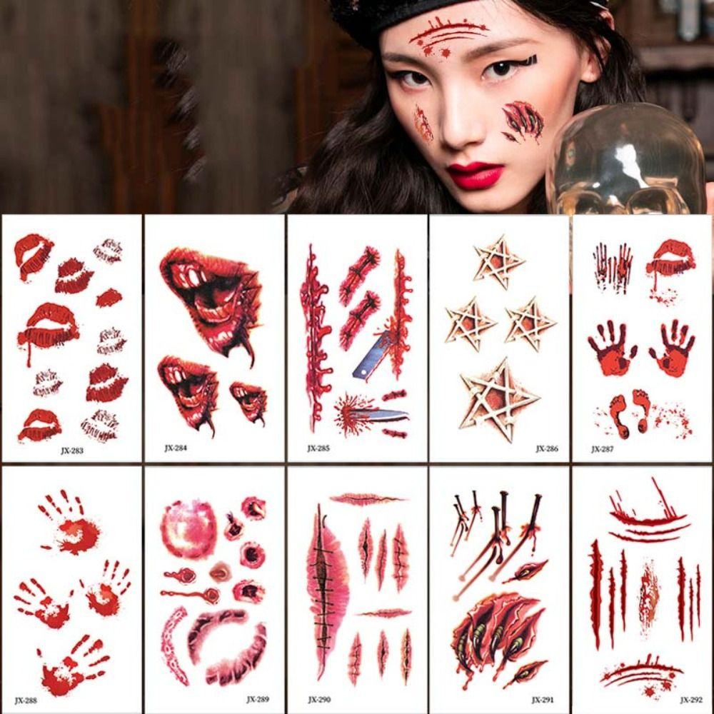 Halloween Tattoo Stickers Wound Scratches Stickers Scar Spider Design Bloody Wound Tattoos