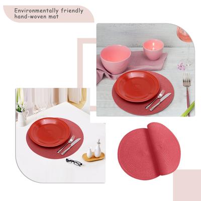 Round Rop Cotton Brai-ded Table Place Mats Bra-ided Coas-ter Placemas Non- Table Mats For Dining Kitchen Table Washable 15 Inch