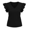 Women Fashion Casual Solid Color Ruffle Sleeve V Neck Short Sleeve Top Lightweight Comfortable Summer Shirt for Daily Wear