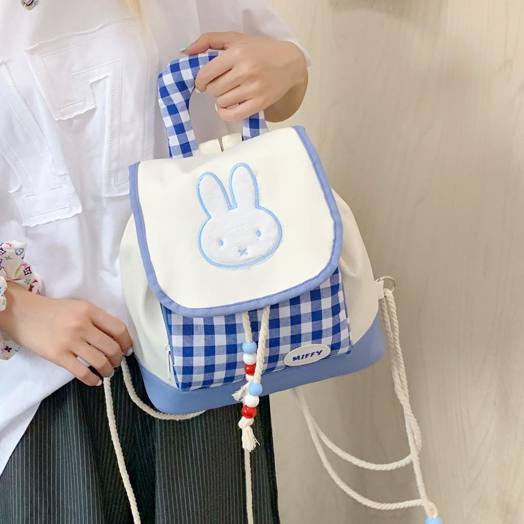 Miffy Cartoon Bunny Mini Backpack For Girls With Nylon Material And Inside Pocket For School Use