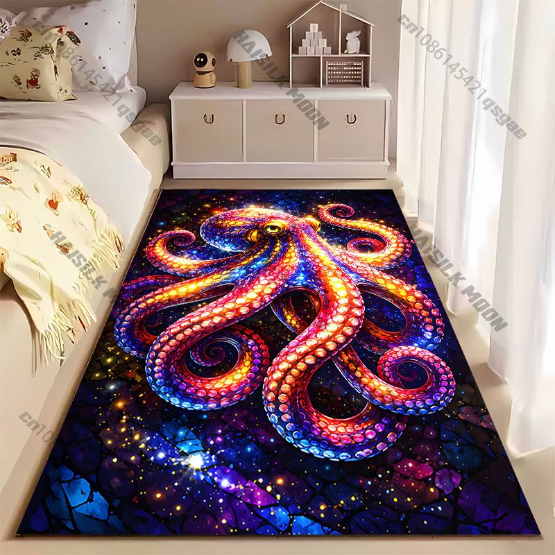 Vibrant Octopus Cosmic Underwater Scene Carpet Yoga Living Room Room Decor Children's Crawling Mat Doormat Area Rug