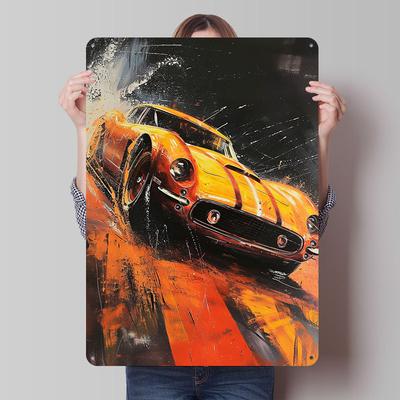 Orange Classic Car Painting Tinplate Poster Customized Wall Art Vintage Metal Signs Retro Tin Plaque for Decoration Garage Decor