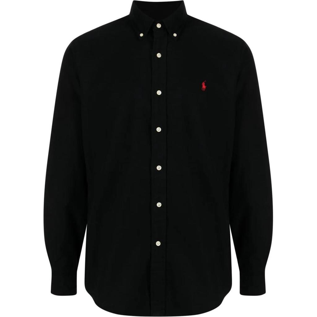 Polo Ralph Lauren Solid Logo Embroidered Pointed Collar Long Sleeve Shirt Men shirts Black 710767906-004