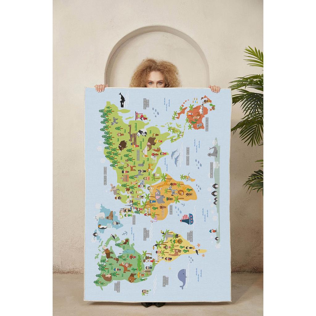 Decorative Modern Thin Stain Resistant Washable Cotton Machine Woven Base Kids Carpet