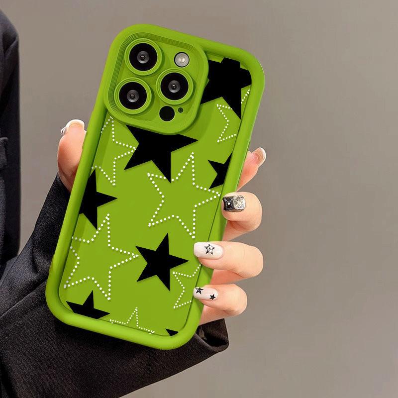 Black and white stars for iPhone17PorMax mobile phone case 17 Apple 16 matte 14/15 premium 13 fine holes
