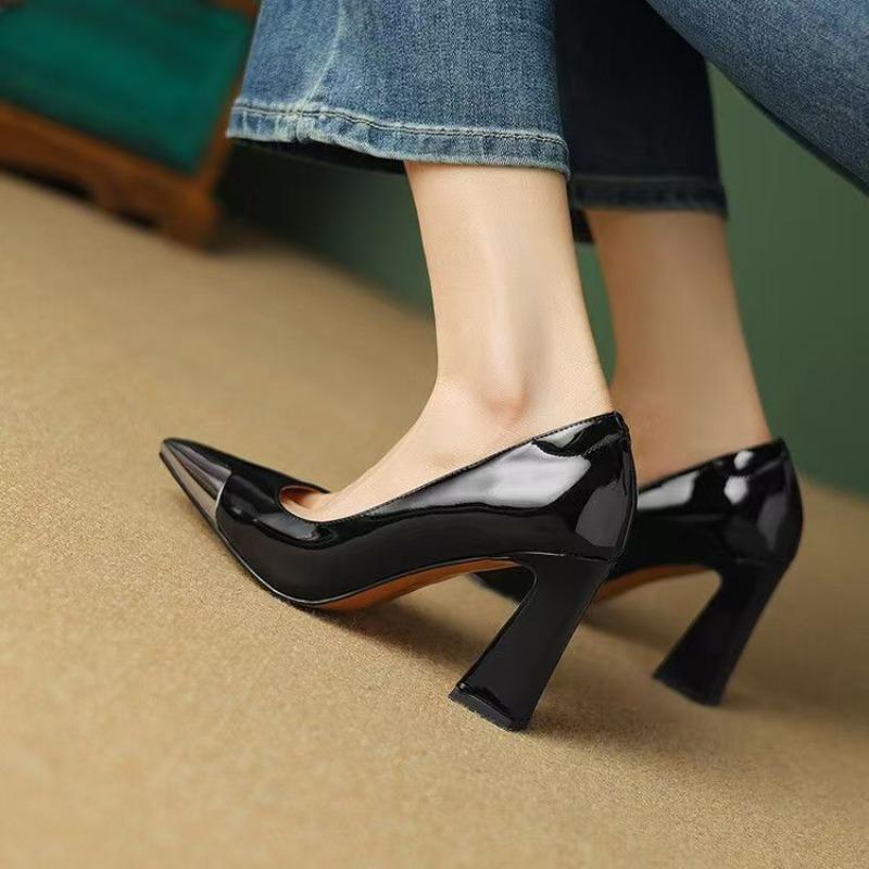 Fashion Women's New High Heel Shoes, 8.5cm Thick Heels, Square Toes, Shallow Mouth, Fashionable, Simple, Sexy, Commuting and Career