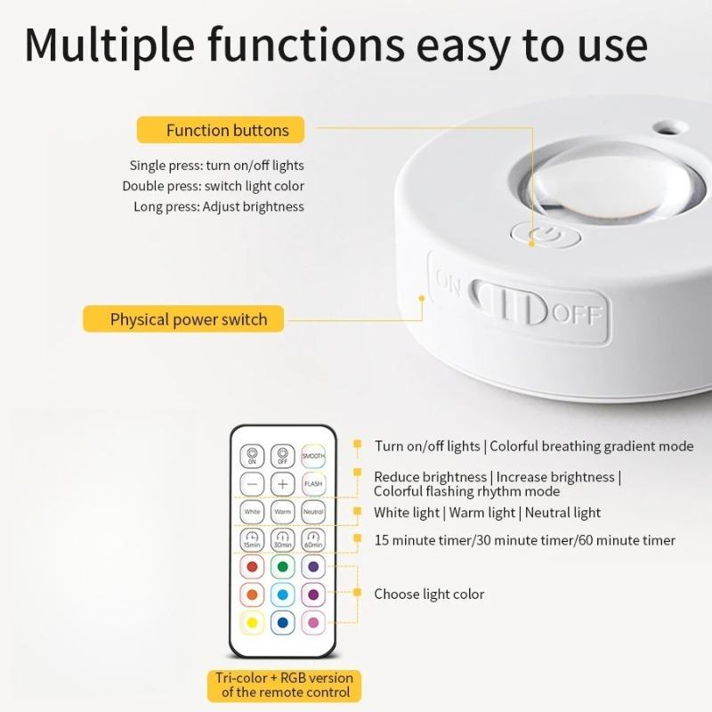 Under Cabinet Lights RGB LED Spotlight 12 Color Night Light Rechargeable Wireless Dimmable With Remote Control Wine Cabinet Light