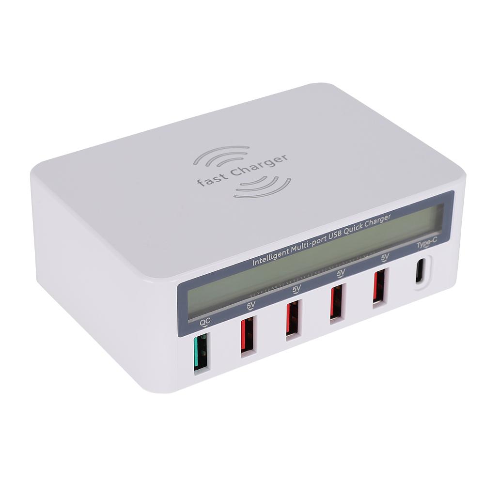 

818 USB3.0 многопортовый мобильный телефон быстрое зарядное устройство шунт адаптер с беспроводной зарядкой (белый ) EU Plug белый