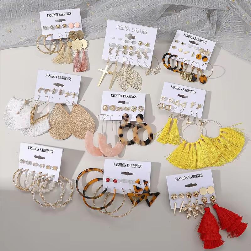 Ensemble de Boucles d'Oreilles Vintage Bohème Mode Pompons Colorés Acrylique Perle Géométrique Pendantes pour Femmes Bijoux Mode Cadeaux 2026