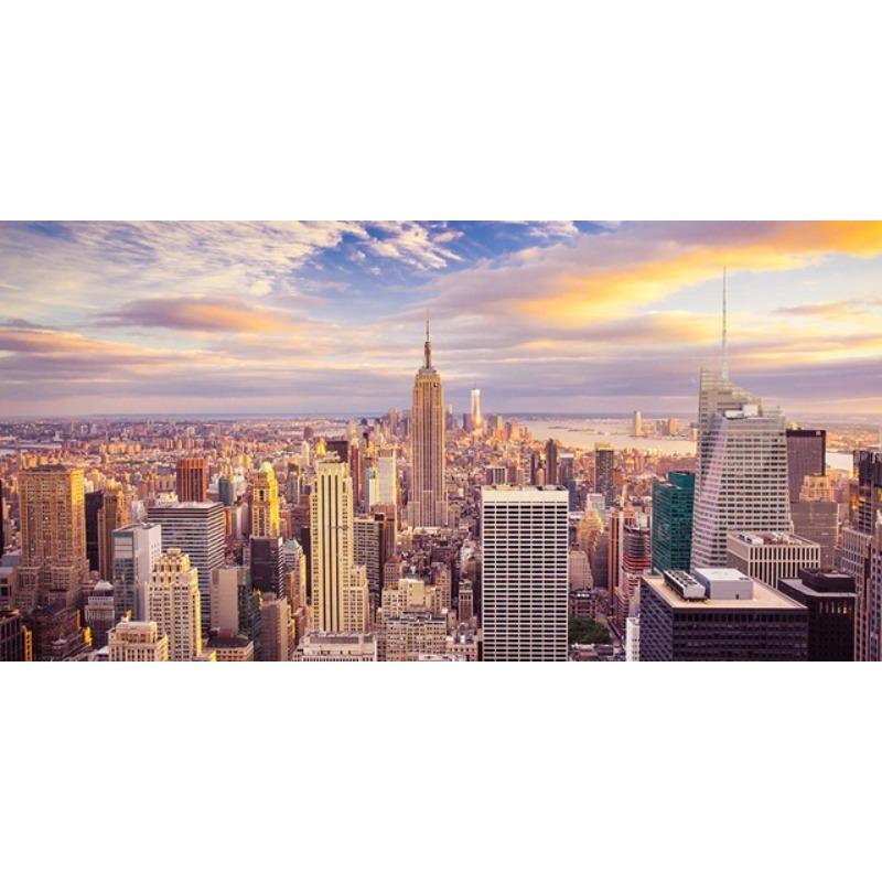 Постер Холст Картина Закат Нью-Йорка и Ночной Вид Скайлайн Манхэттена Пейзаж Настенное Искусство Фотографии Гостиная Домашний Декор 20x40cm Unframed