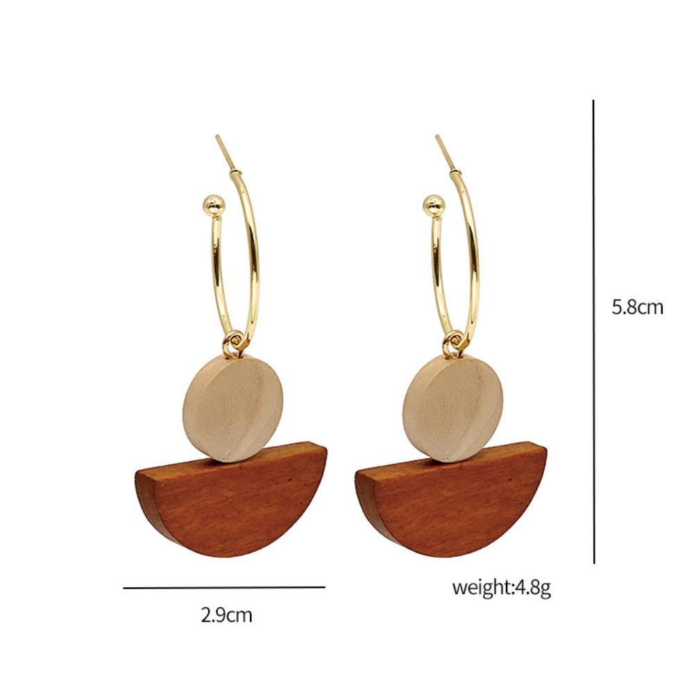 Silver Needle New Fashionable and Versatile Wooden Wood Metal Long Tassel Earrings