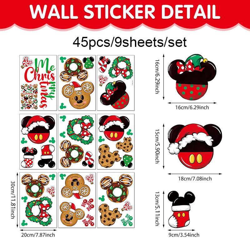 

Christmas Mickey Head Glass Window Decoration Sticker Self-Adhesive Holiday Party Static Sticker Window Sticker 20X30cm * 9 sheets