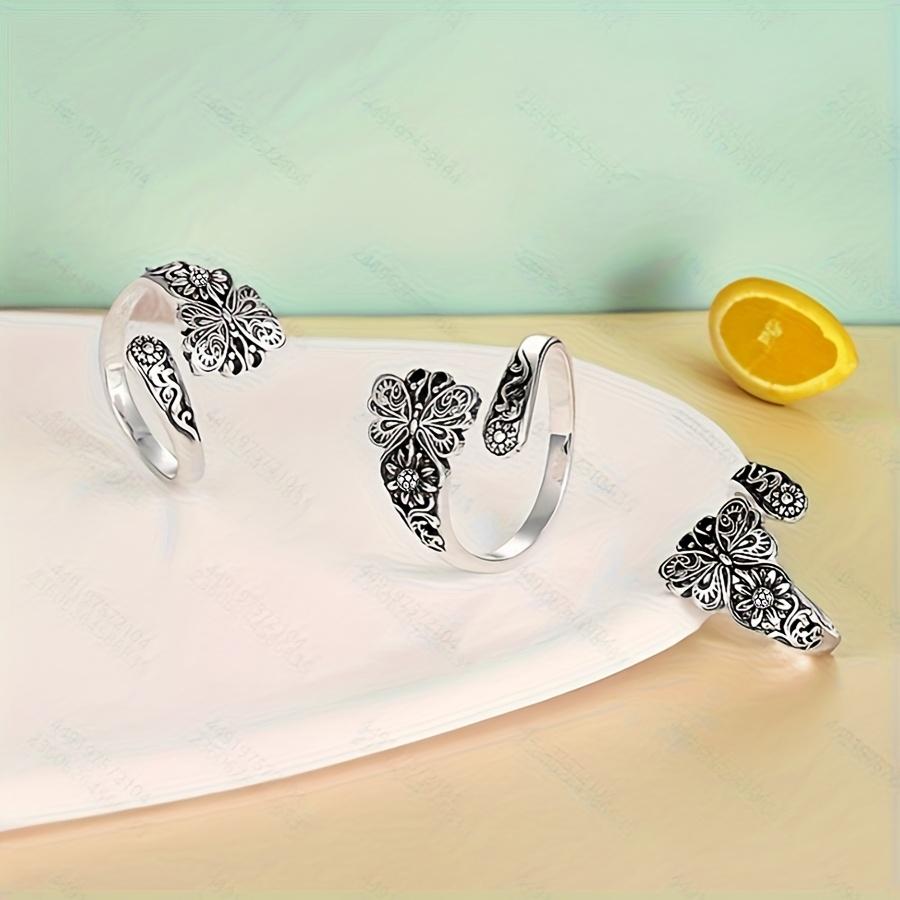 1 Women's Open Ring Vintage Fashion Butterfly Floral Thumb Ring Bohemian Adjustable Open Ring Multifunctional Free-Style Ring Women's Gift Suitable