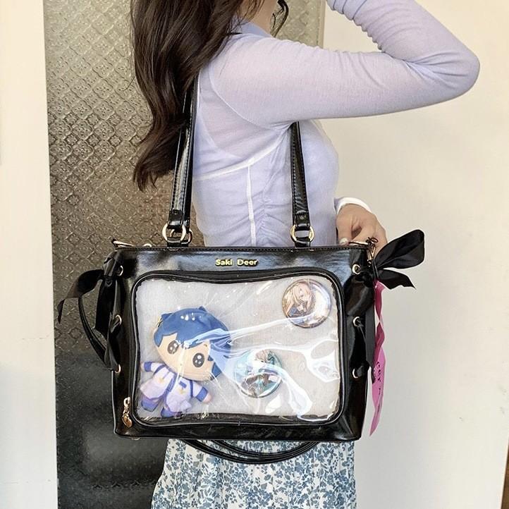 Impact Genshin Pu Crossbody Bags With Satin Bows Cartoon Art For Wear Daily