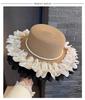 Elegant Lace Straw Hat Women'S Summer Outdoor Wide Brim Sunscreen Sunshade Vacation Sun Hat  New Pearl Top Hat