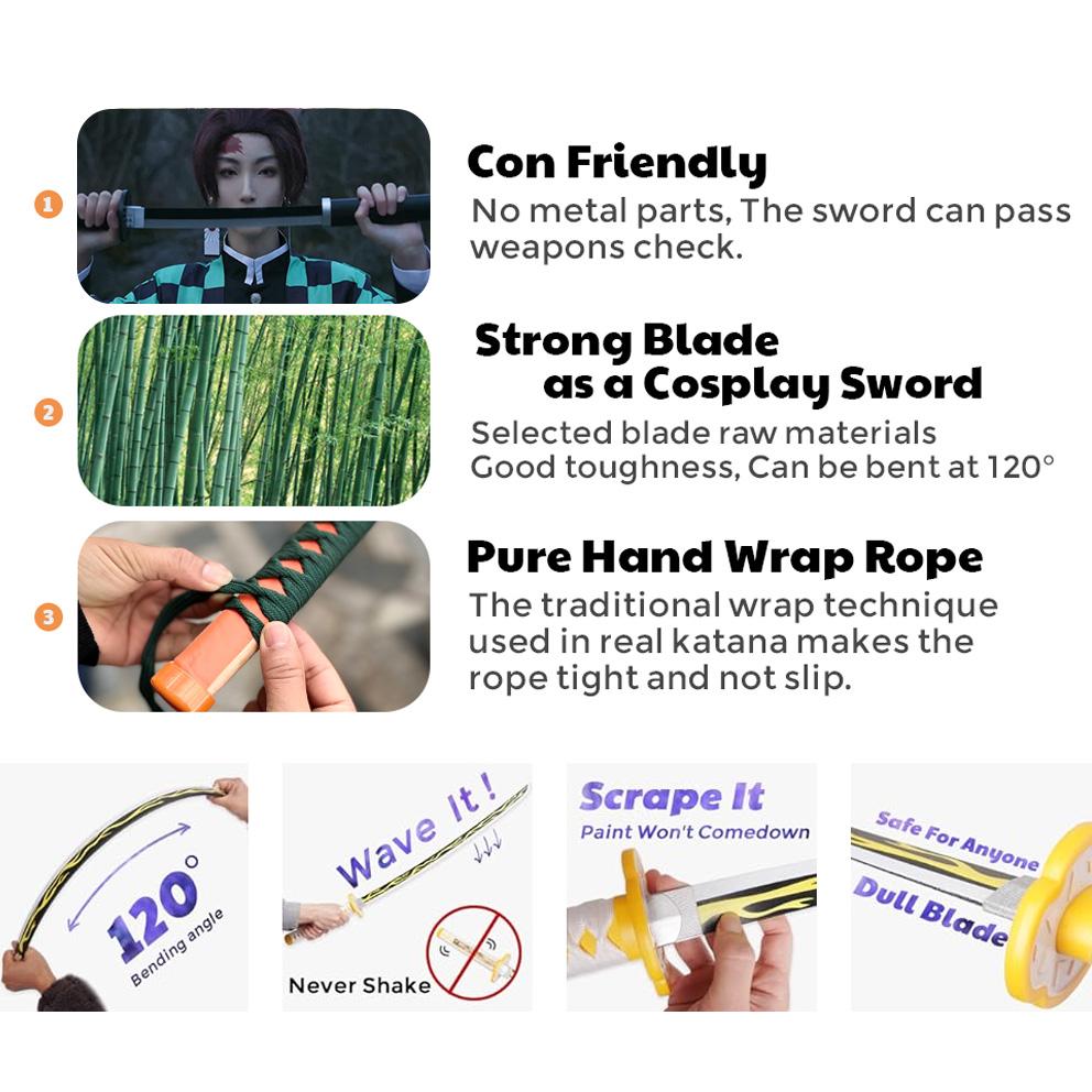 Anime Katana 104cm/41in Tanjiro Zenitsu Kyoujurou Samurai Swords Original Texture Anime Katana Cosplay Bamboo Wooden Toy Sword