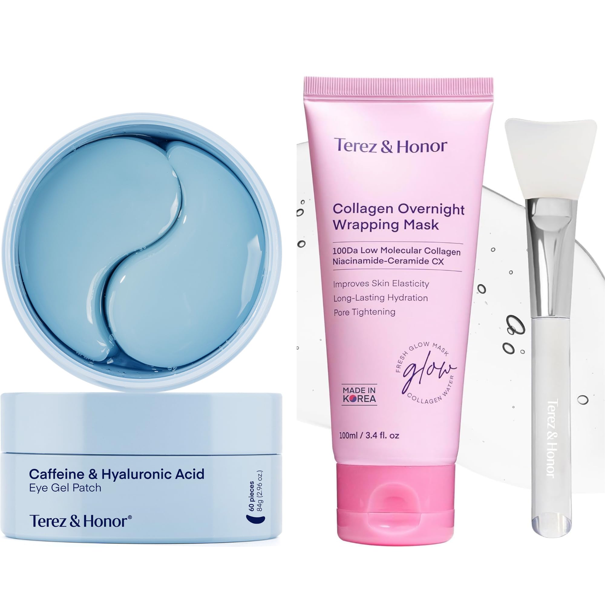 

Terez Honor Кофеиновый гель-патч для глаз и Ночная обертывающая маска Гель для глаз Гиалуроновая кислота Глаз Глаз Глаз Маска для глаз Набор корейской косметики и Набор, Патч, Патч,