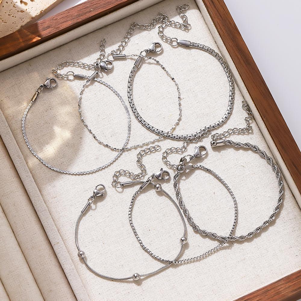 6PCS Stainless Steel Women's Chain Bracelet Set, Waterproof Jewelry, Exquisite Matching, Perfect Holiday Gift