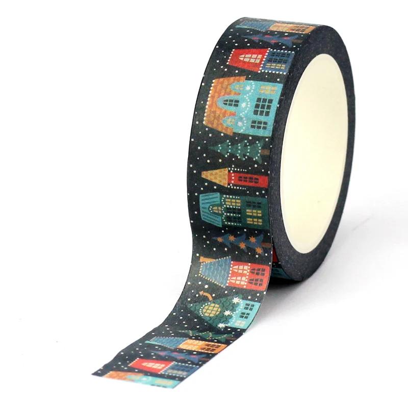 NEW 1X 10M Decor Christmas Houses Washi Tape Set for Scrapbooking Adhesive Masking Tape Cute Journaling Kawaii Papelaria