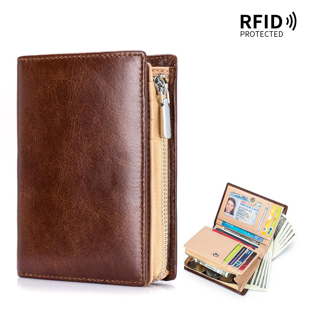 

Short men s wallet business first layer cowhide brand retro multi-functional change bag card bag large capacity темно-коричневого