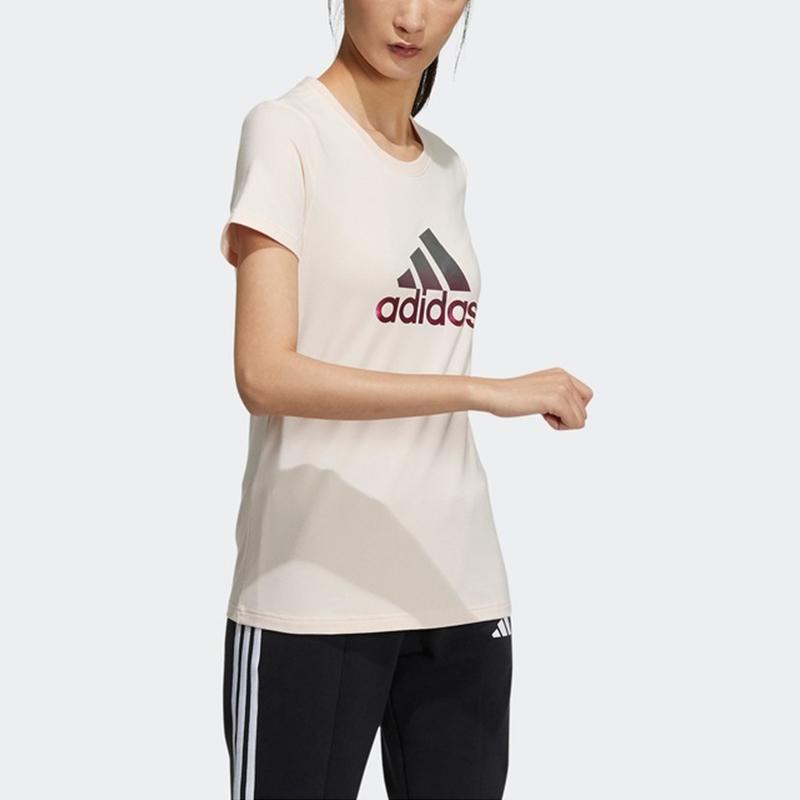 Adidas Foil Print Casual Sports Round Neck Short Sleeve T-Shirt Women Tops Pink GP0684