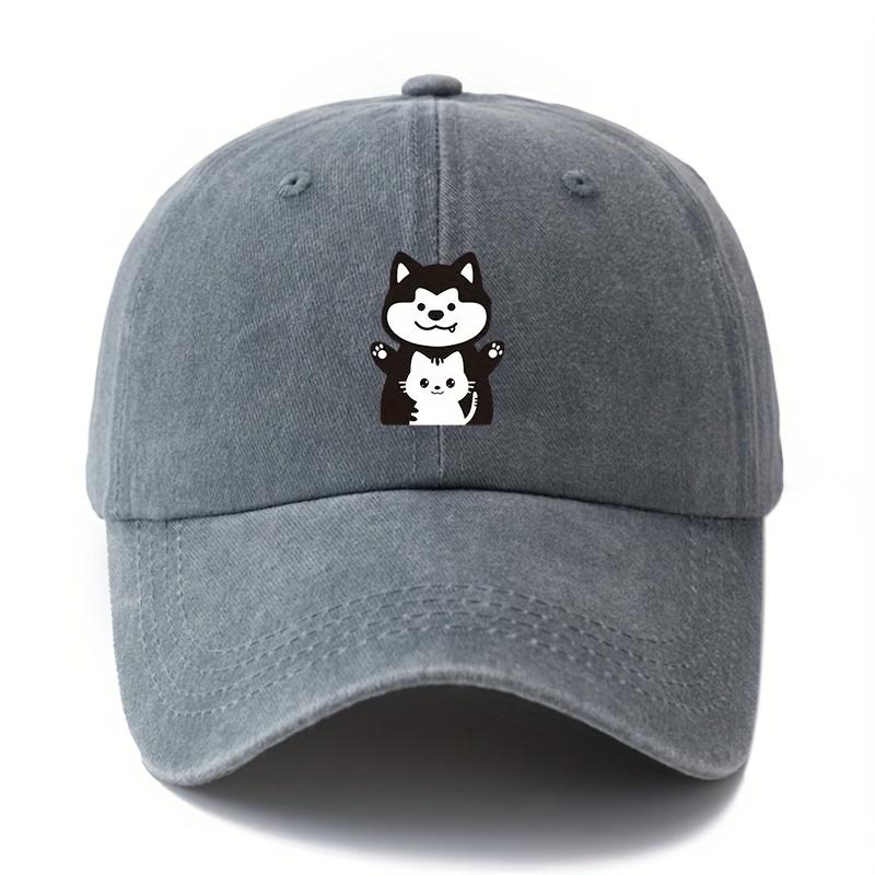 Unisex Casual Baseball Cap with Cute Cartoon Dog and Cat Prints Suitable for Camping and Leisure Activities