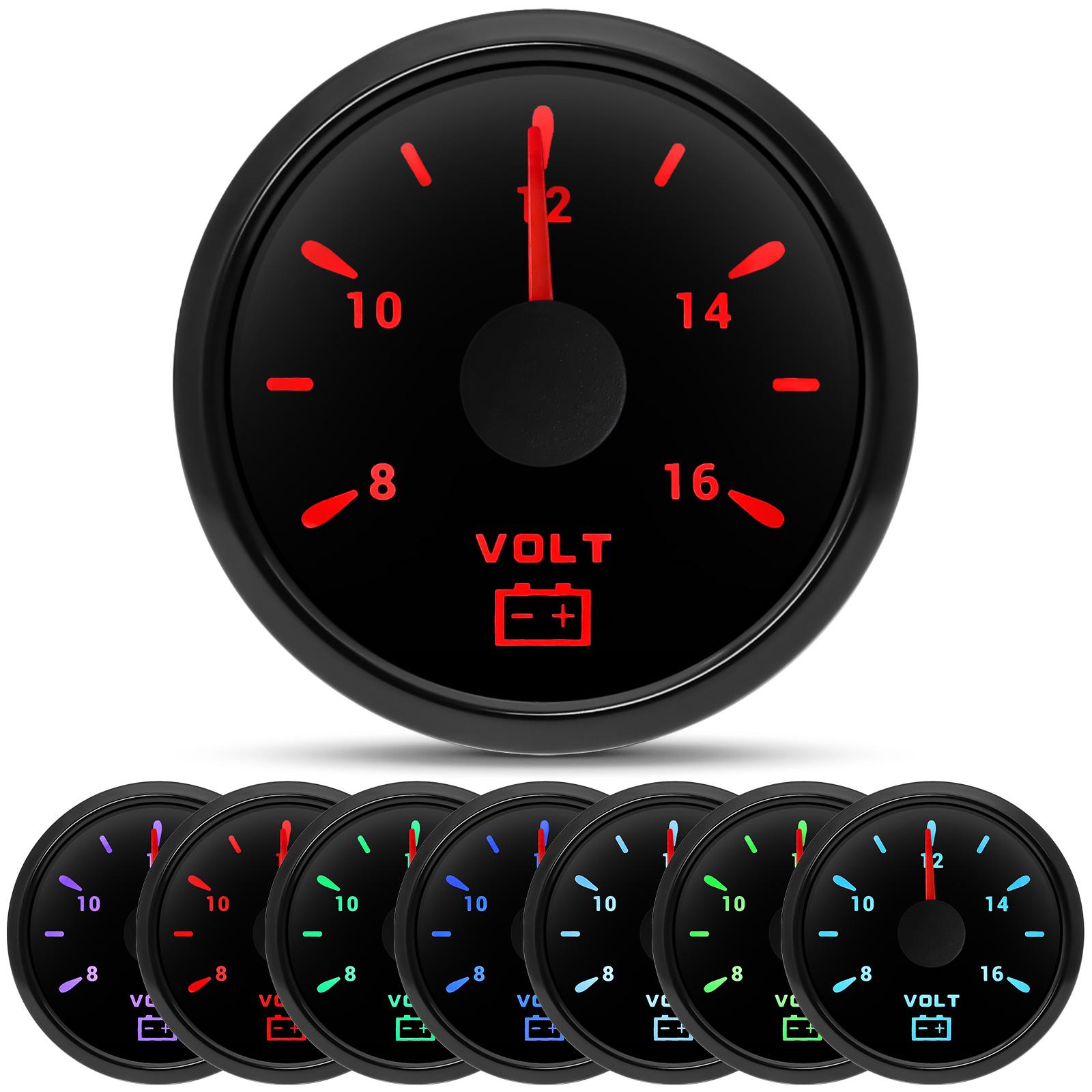 

HD 52 мм Цифровий покажчик Автомобільний човновий вольтметр Автоматичний індикатор напруги Датчик напруги 12 В/24 В Автомобільний датчик напруги 8 ~ 16 В із 7 кольорами чорний