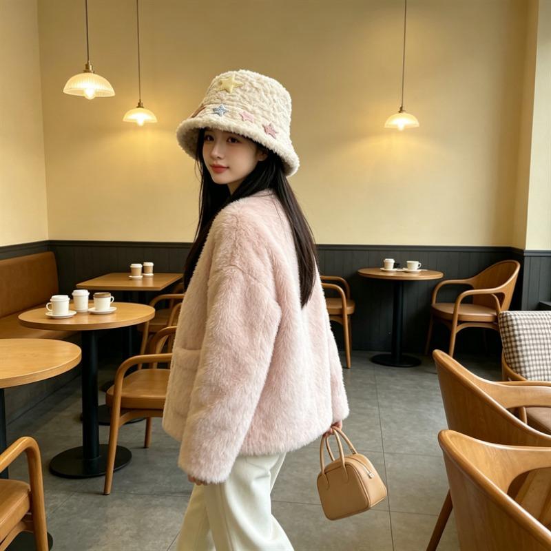 Women S Plush Star Bucket Hat Cute Warm Sun Protection For Autumn Winter