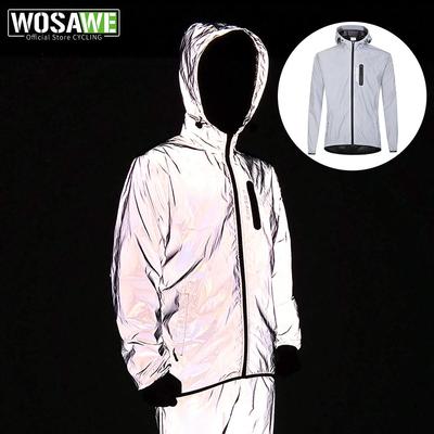 Wosawe Veste de Cyclisme Réfléchissante à Capuche Veste de Cyclisme Imperméable Coupe-vent Respirante pour Rouler de Nuit