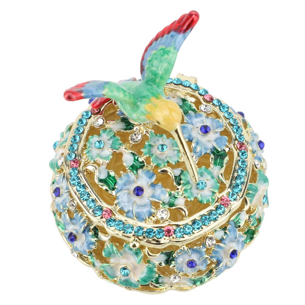 Round Pattern Enameled Jewelry Box Decorative Metal Trinket Box Vintage Jewelry for Desktop and Bedroom