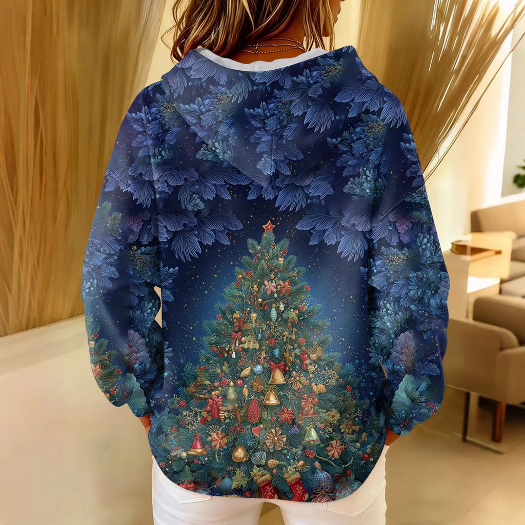 Women's Loose Comfortable Casual Fashion V-Neck Christmas Print Long Sleeve Hoodie