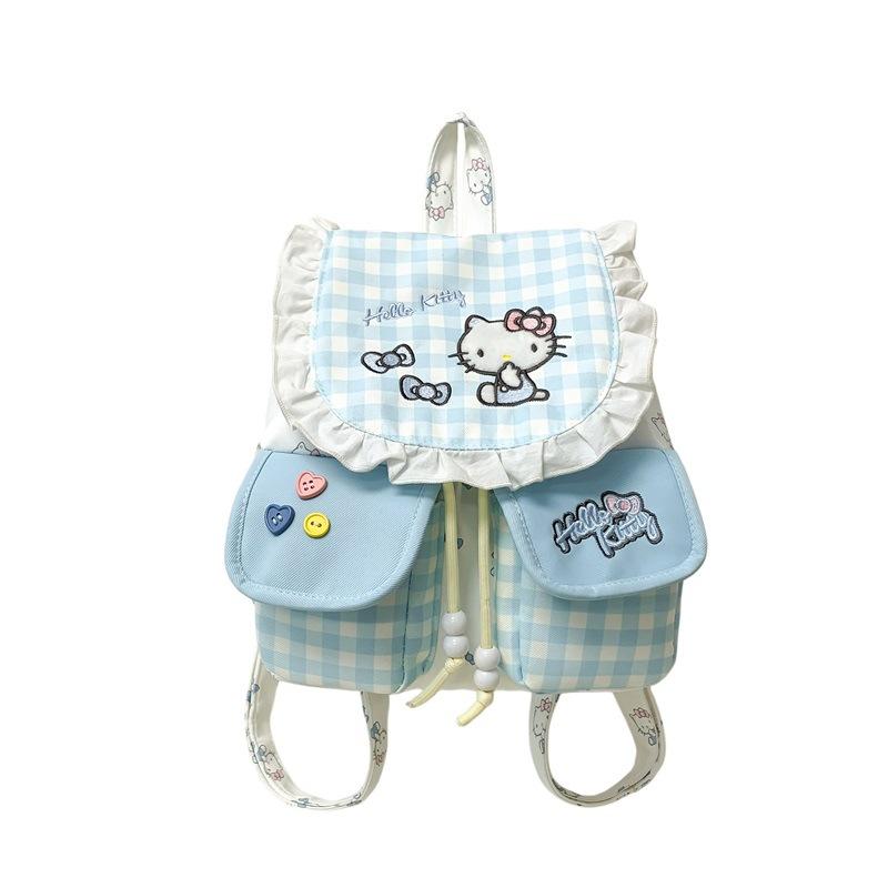 Schoolbag Cream Plaid Flip Backpack Girls Travel Bag Japanese Soft Girl Double Pocket Drawstring Mini Backpack
