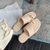 Sheepskin version casual summer square head toe straw splicing flat-bottomed slippers women's genuine leather one-and-a-half slippers cool slippers