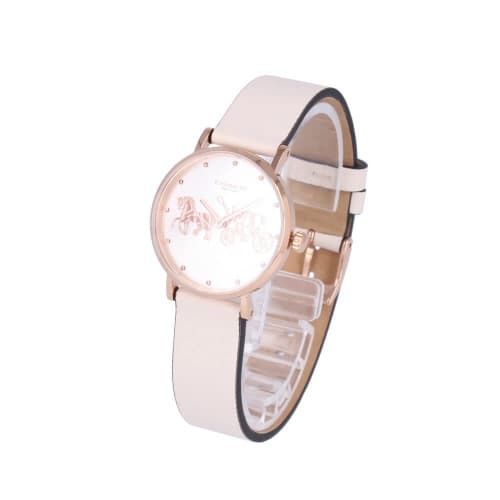 

COACH Women s Quartz Analog Watch with Leather Strap, Stainless Steel, White, Pink Gold, and Silver (14503796)
