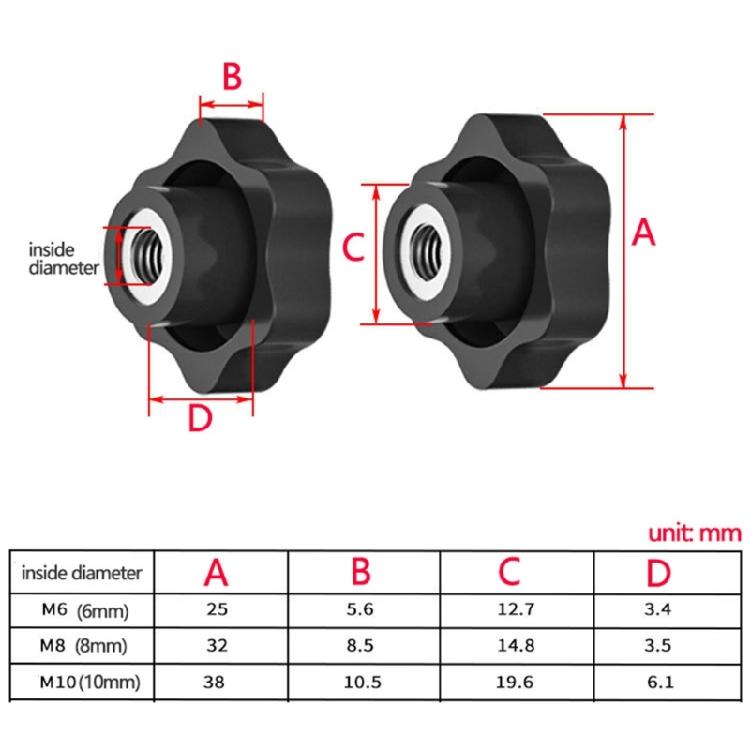 10pcs/set Hand Tighten Nuts Handle Thread Star Mechanical Thumb Nuts Plastic