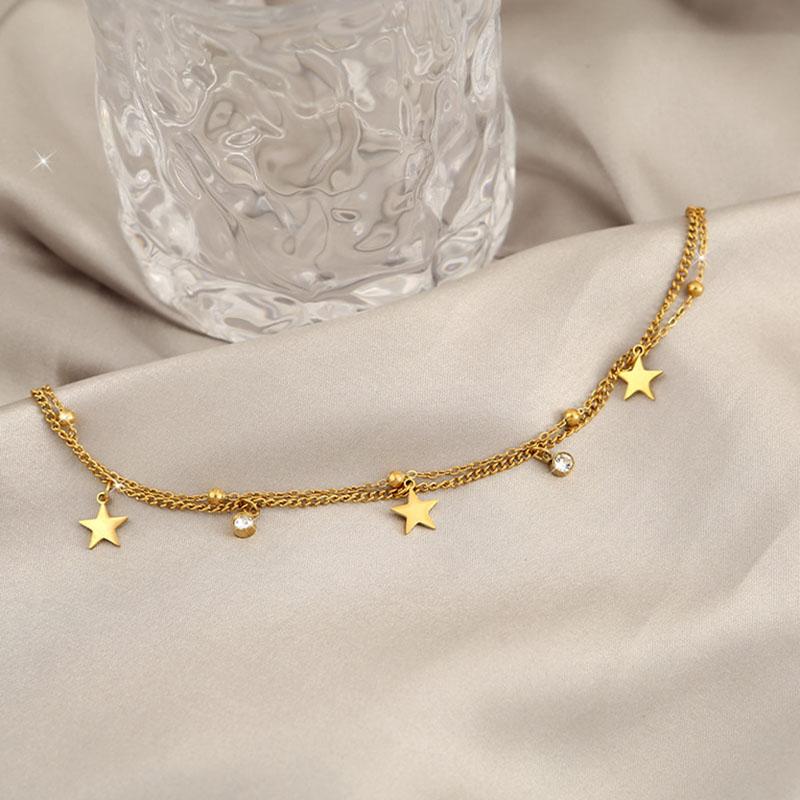 Catene per Mani da Ragazza Y2K Polsino Nuovo Colore Oro Pentacolo Stella Braccialetti per Donne Cristallo Zircone Cubico Frange Fascino Braccialetti