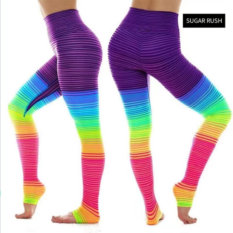 Women Striped Gradient Dance Leggings Quick Dry Slim Fit Yoga Running Sport Pants