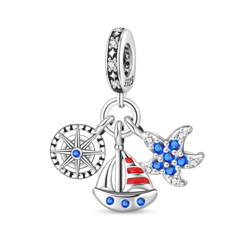 Copper Jellyfish Dolphin Turtle Starfish Shell Luminous Ocean Series Charms Beads Fit 3Mm Original Bracelets Diy Jewelry