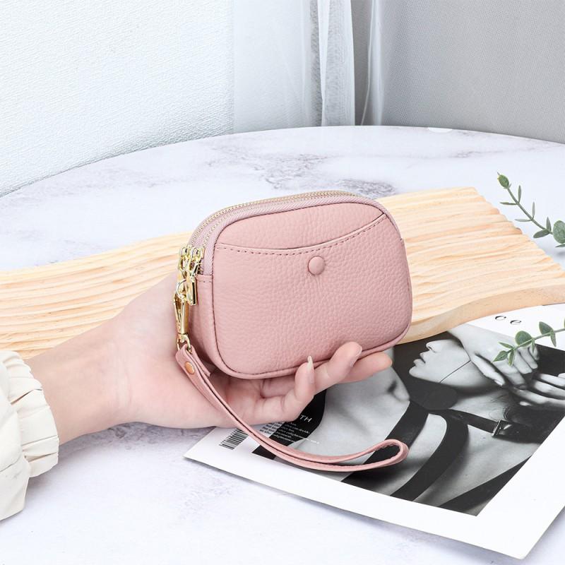 Cowhide Mini Coin Purse Women's Leather Large Capacity Double Zipper Storage Bag Multifunctional Clutch