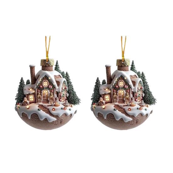 2 Pcs Coffee Cup Christmas Tree Ornaments 2D Acrylic Winter Village Snow House Hot Chocolate Mug Shape Xmas Hanging Pendents for Holiday Decor