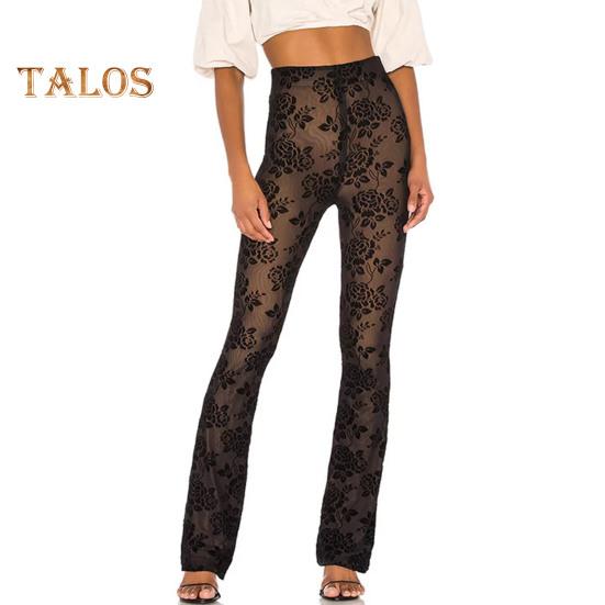 

Женские брюки с высокой талией, вышитым цветочным узором, брюки с подкладкой из эластичной ткани, сексуальные длинные брюки XL чёрный