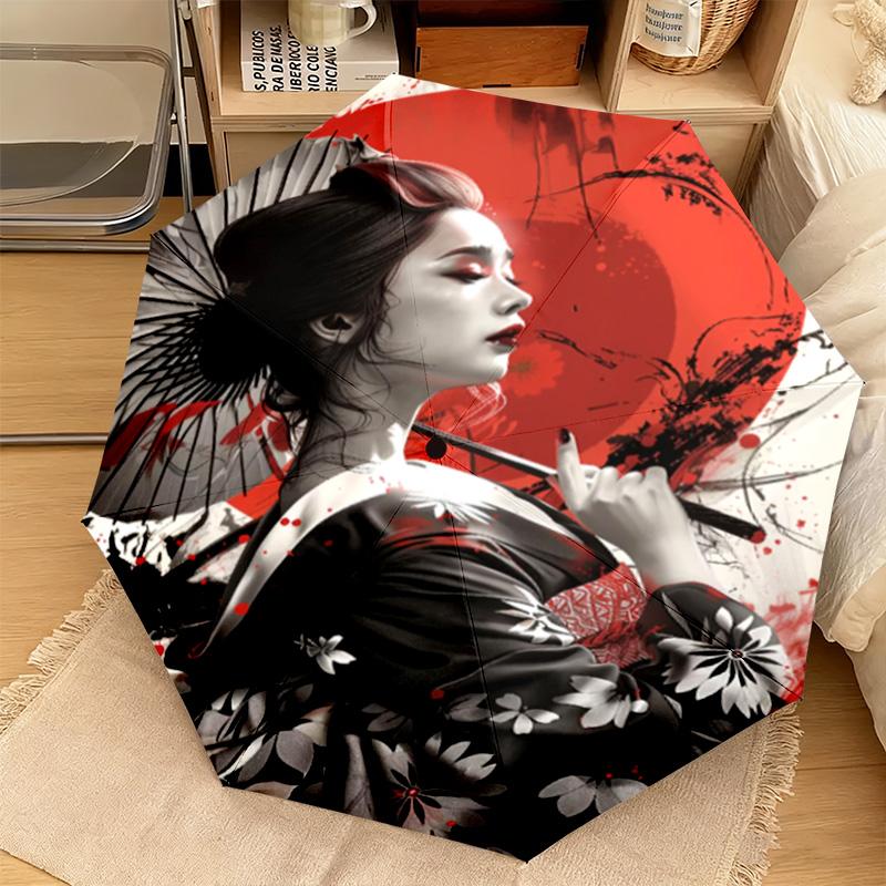 1PC Samurai Sunset Blossoms Automatic Umbrella - Suitable Travel Outdoor Portable Umbrella Birthday Gift Daily Essentials